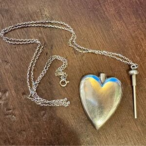 Sterling Silver Victorian H&Co heart perfume bottle pendant long chain necklace